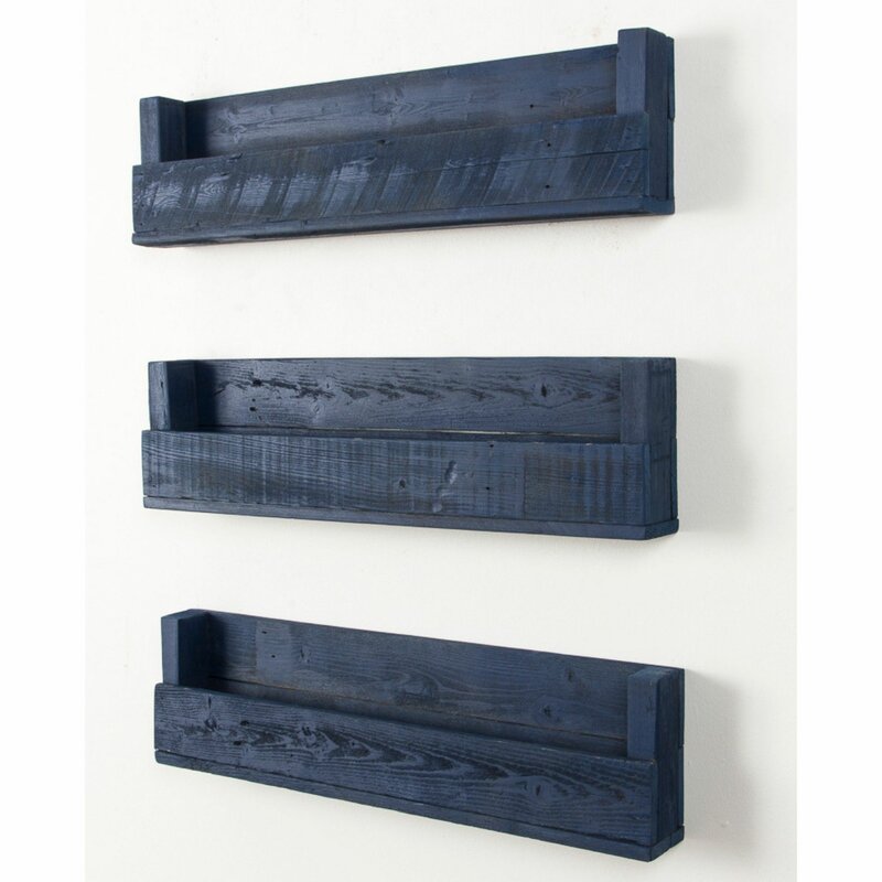 Riari Rectangle Pine Wood Floating Wall Shelf (Set of 3)