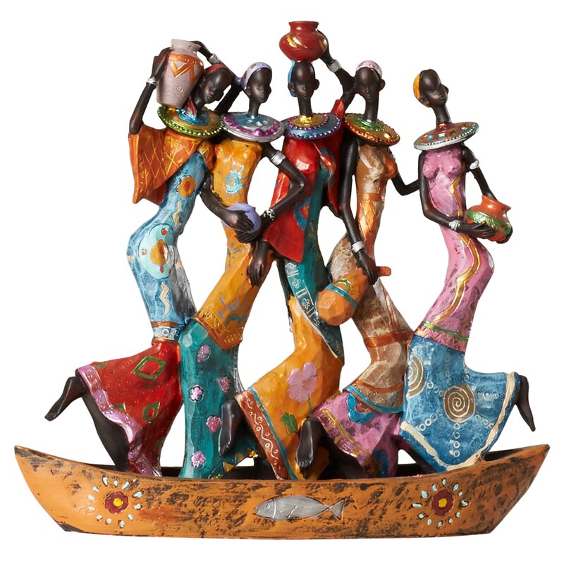 Moputa Resin Hand-Made Water Carriers of Ghanaian Women Figurine
