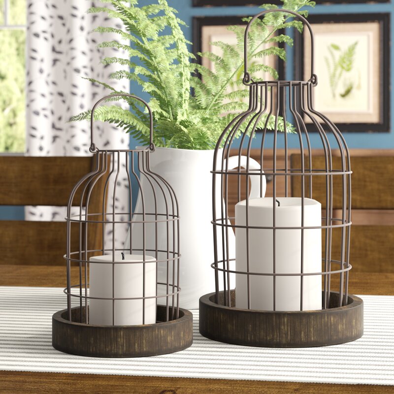 Auchten 2 Piece Brown Tabletop Lantern Candle Holder Set