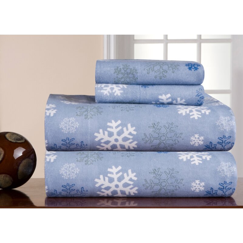 Markse 100% Cotton Snowflakes Flannel Sheet Set