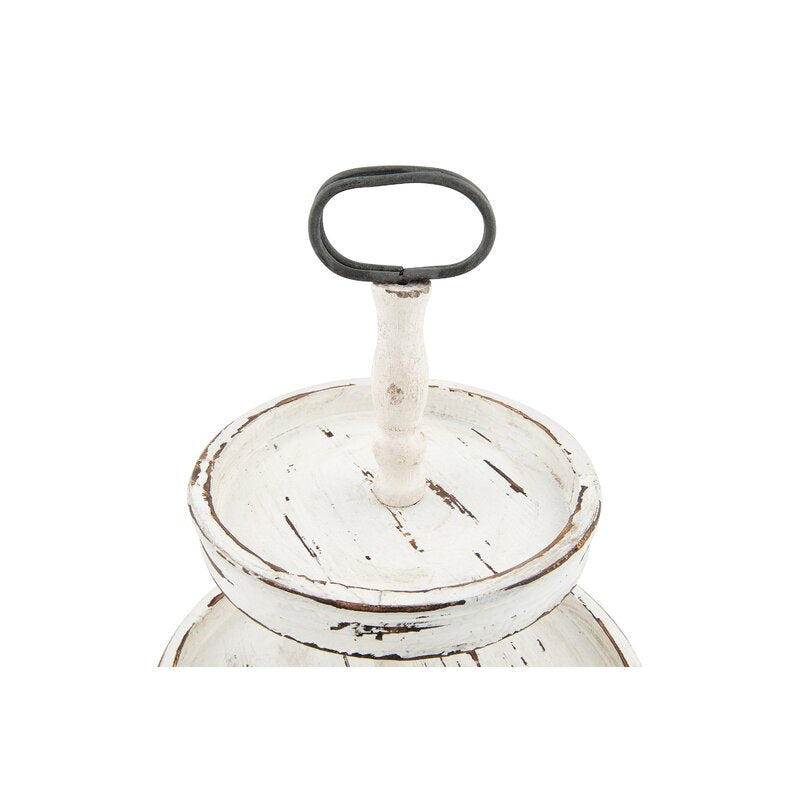 Puatral 2-Tiered Stand Round Solid Wood Serving Tray