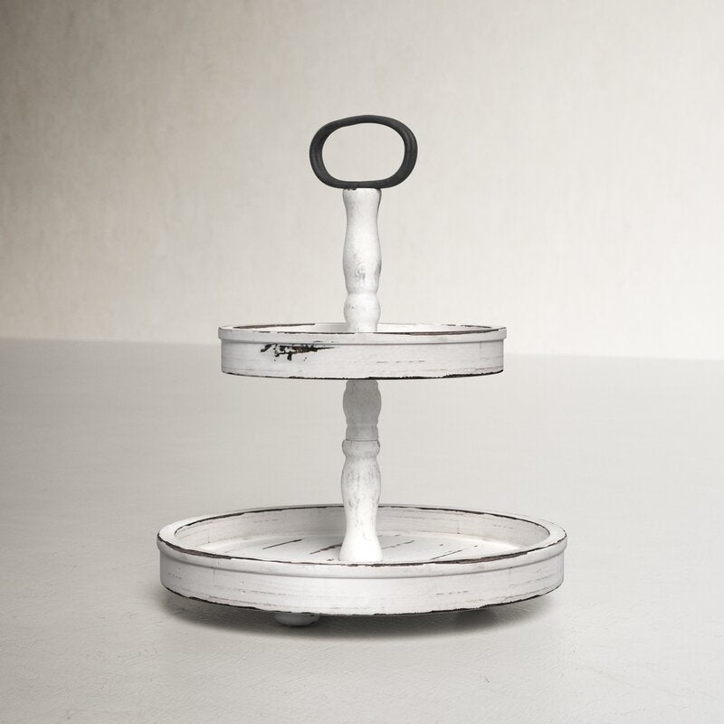 Puatral 2-Tiered Stand Round Solid Wood Serving Tray