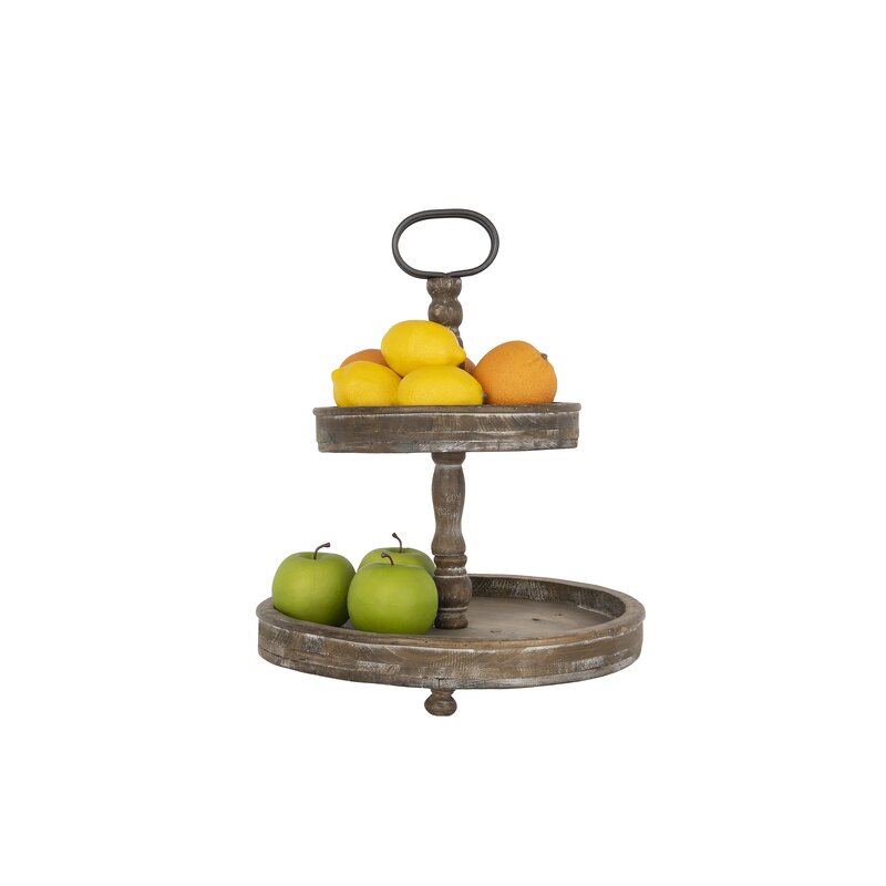 Puatral 2-Tiered Stand Round Solid Wood Serving Tray