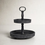 Puatral 2-Tiered Stand Round Solid Wood Serving Tray