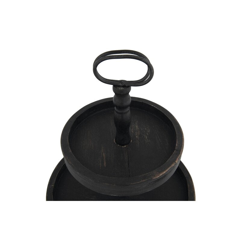 Puatral 2-Tiered Stand Round Solid Wood Serving Tray