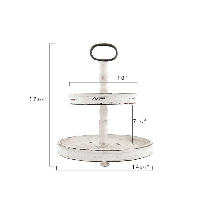 Puatral 2-Tiered Stand Round Solid Wood Serving Tray