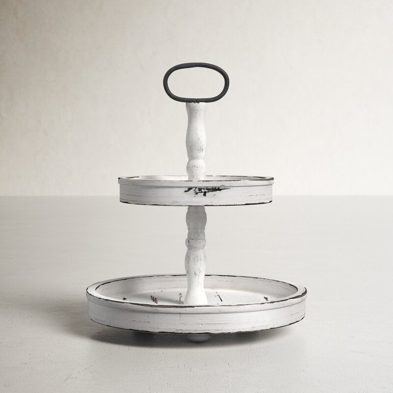 Puatral 2-Tiered Stand Round Solid Wood Serving Tray