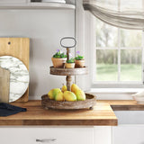 Puatral 2-Tiered Stand Round Solid Wood Serving Tray