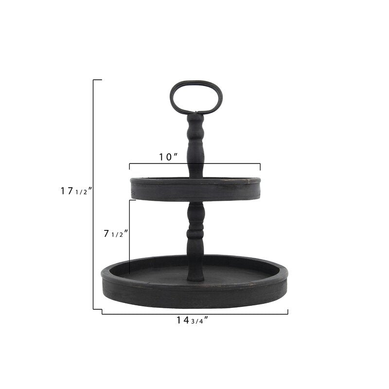 Puatral 2-Tiered Stand Round Solid Wood Serving Tray