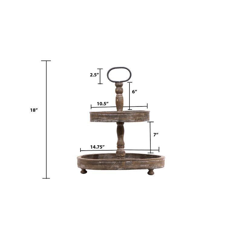 Puatral 2-Tiered Stand Round Solid Wood Serving Tray
