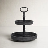 Puatral 2-Tiered Stand Round Solid Wood Serving Tray