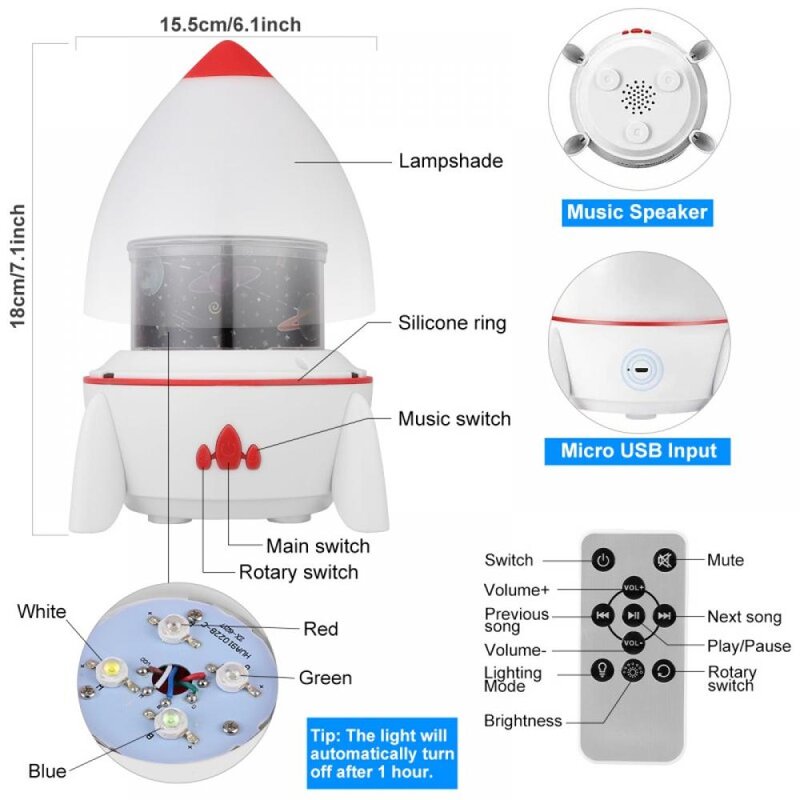 Blacklar Rocket Night Light for Kids