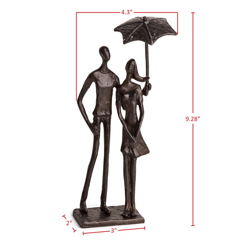 Ginsee Bronze Loving Couple Under Umbrella Sculpture