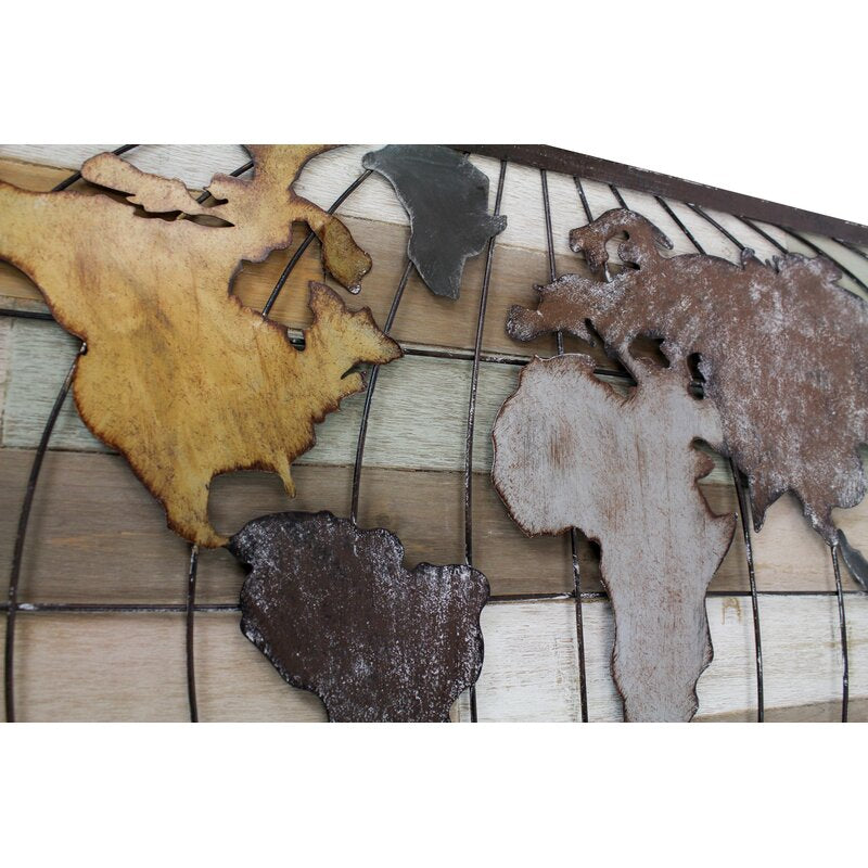 Menmon World Map Horizontal Wood Wall Decor