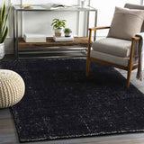 Giles Solid and Border Black Area Rug Carpet for Living Room Bedroom or Kitchen