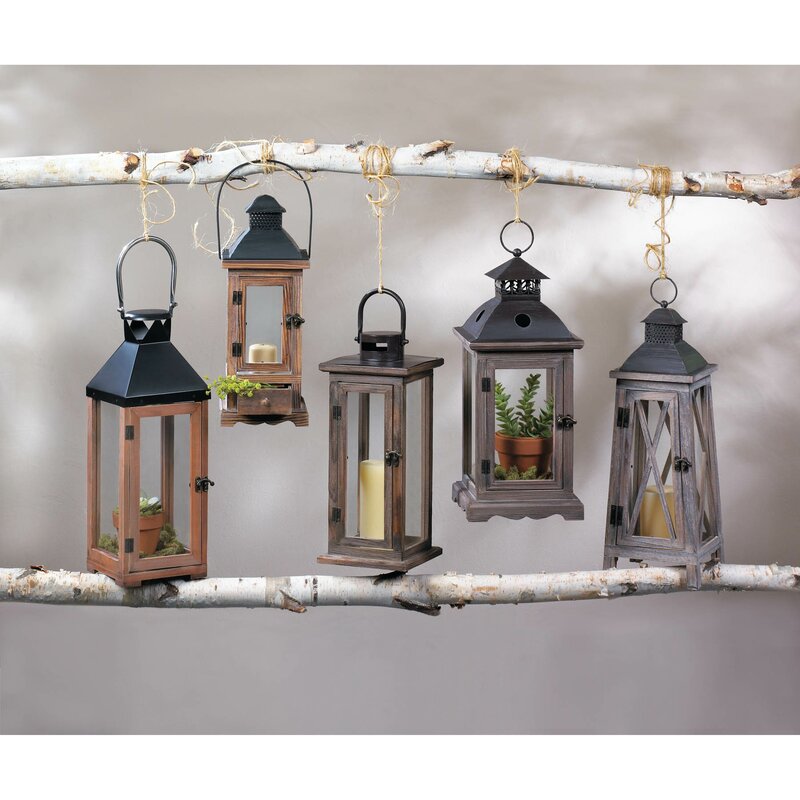 Muzam Brown Glass/Wood Indoor / Outdoor Tabletop Lantern Candle Holder
