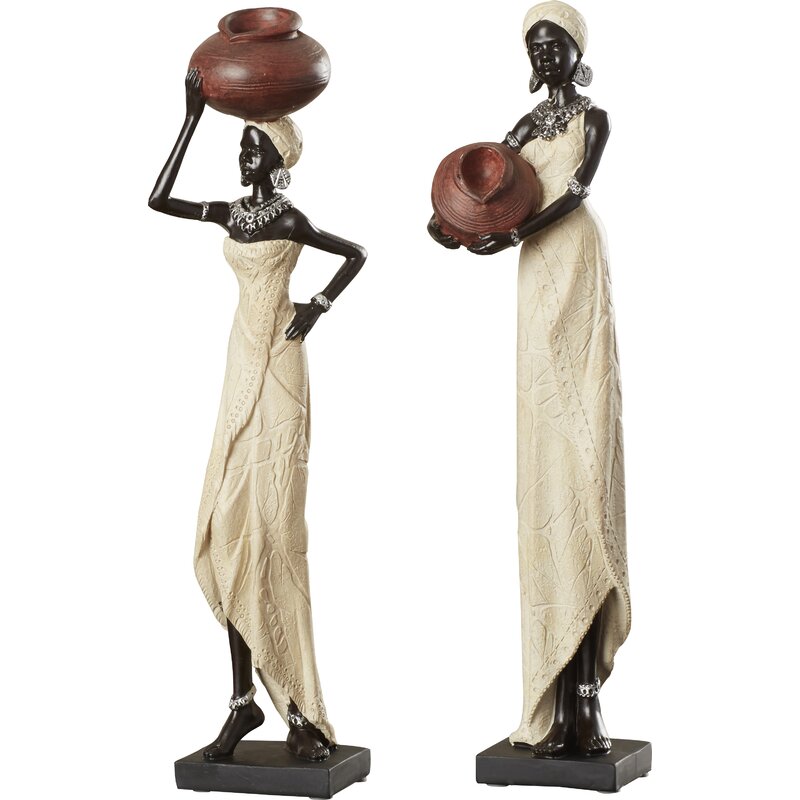 Tuzerde 2 Piece Polystone African Woman Figurine Set