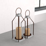 Rigia 2 Piece Gray/Brown Metal Lantern Candle Holder Set