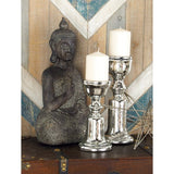Nairegua 2 Piece Silver Metal/Glass Tabletop Candlestick Set