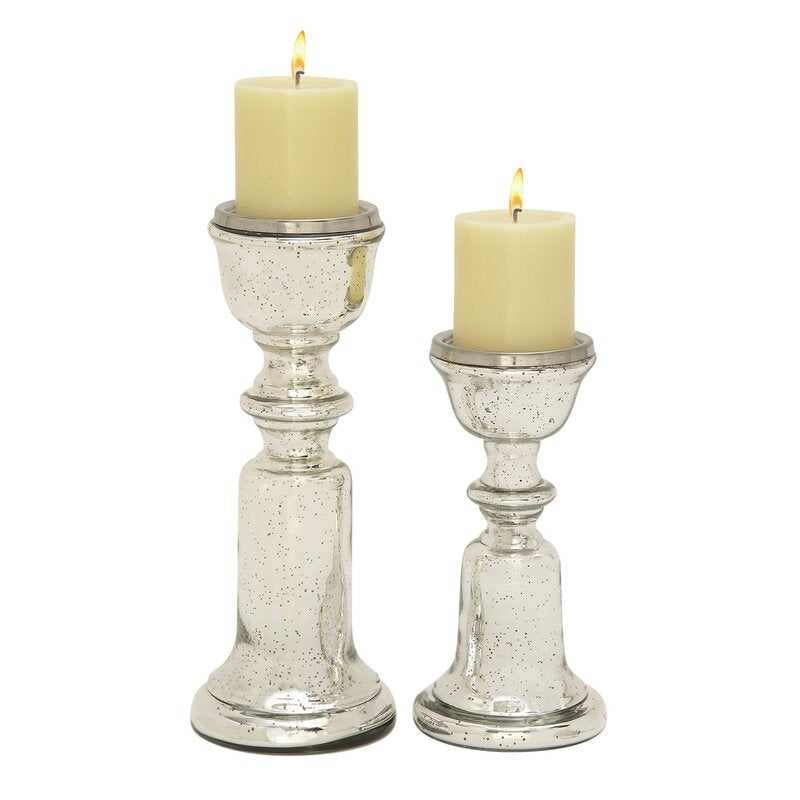 Nairegua 2 Piece Silver Metal/Glass Tabletop Candlestick Set