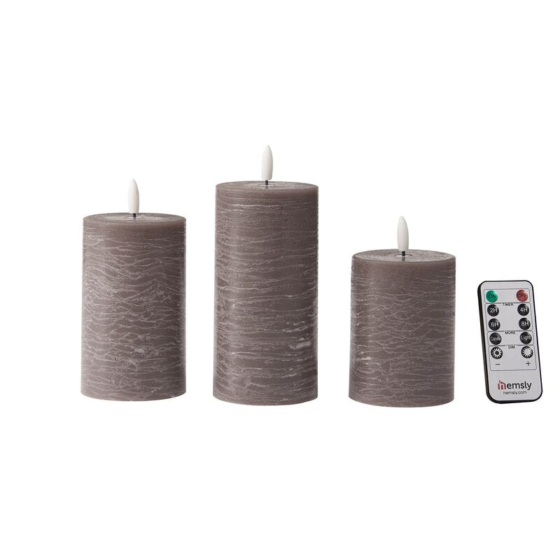 Stansia 3 Piece Marble Textured LED Unscented Flameless Pillar Candle Set with Remote