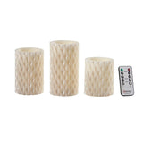 Phinin 3 Piece Pearlescent Wavy Texture LED Unscented Flameless Candle Set with Remote