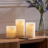 Phinin 3 Piece Pearlescent Wavy Texture LED Unscented Flameless Candle Set with Remote