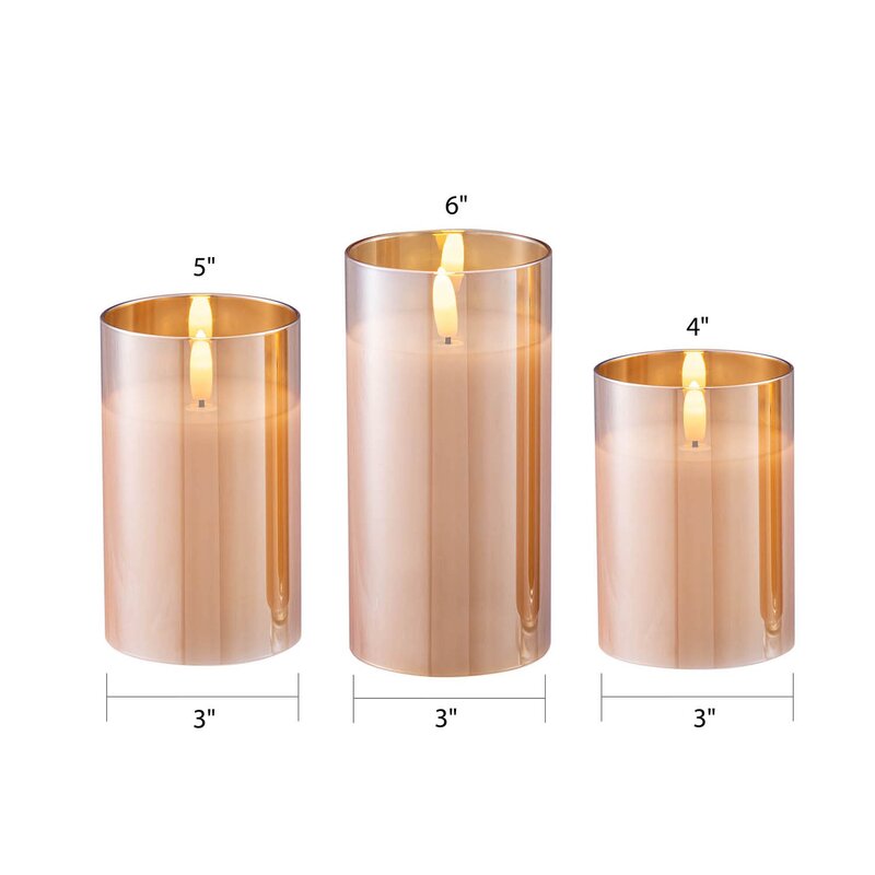 Saintmy 3 Piece Silver/Gold Unscented Flameless Pillar Candle Set with Remote