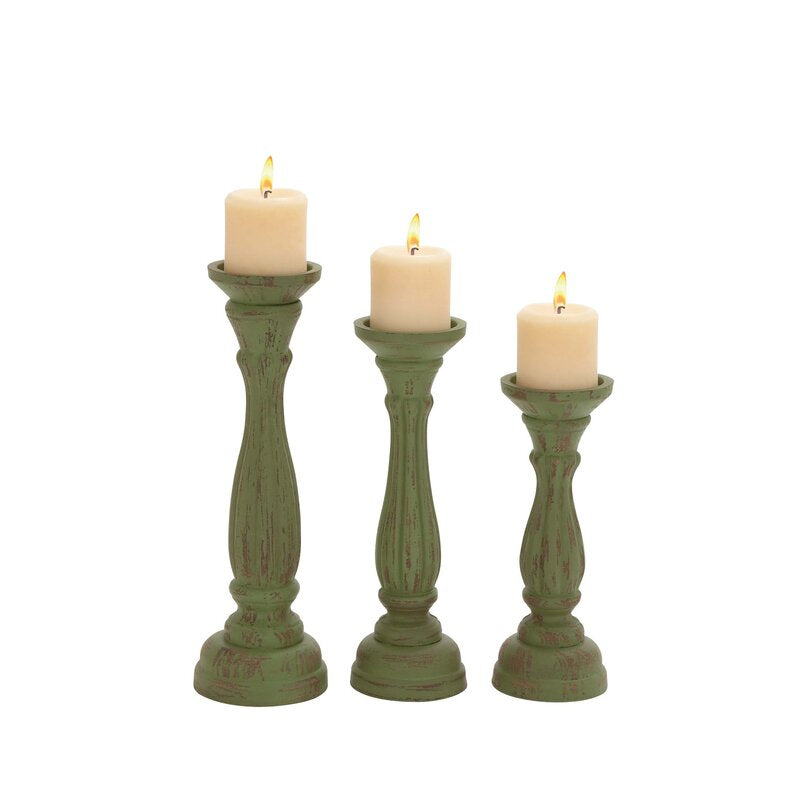 Lyalne 3 Piece Wood Tabletop Candlestick Set