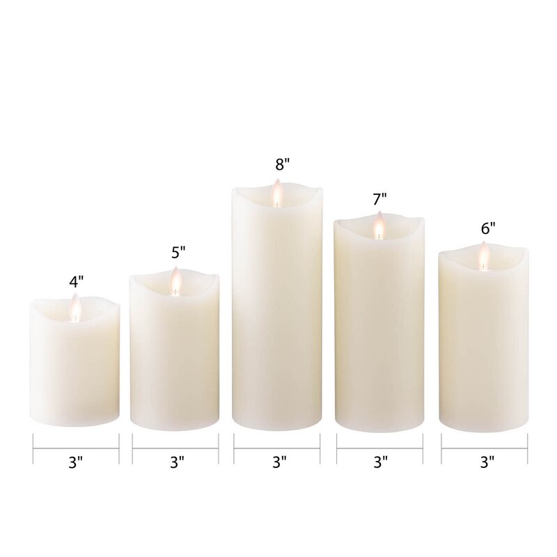 Begypt 5 Piece Unscented Flameless Ivory Pillar Candle Set with Remote