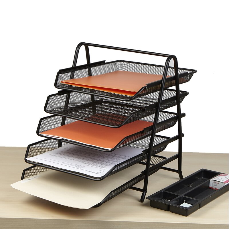 Bochat 5 Tier Steel Mesh Paper Tray Desk Organizer