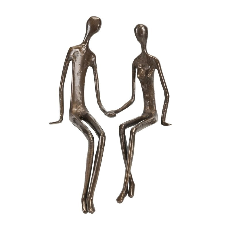 Tishdo Bronze Sitting Couple Metal Figurine