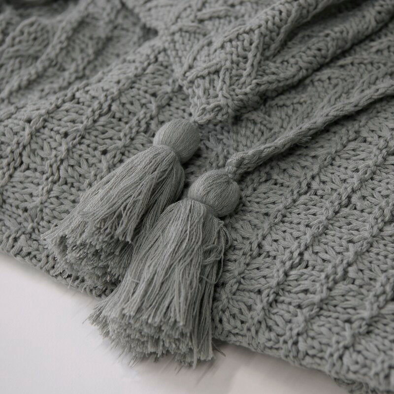 Tomeri Acrylic Reversible Knitted Tassel Throw