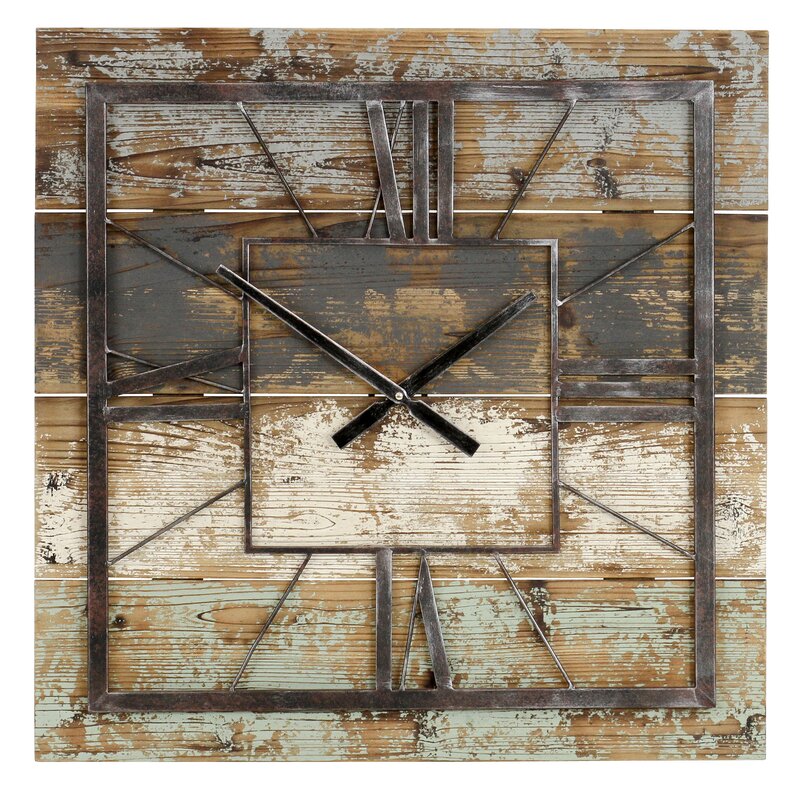 Sodos Oversized Gray/Brown Square Wood 23.5" Wall Clock