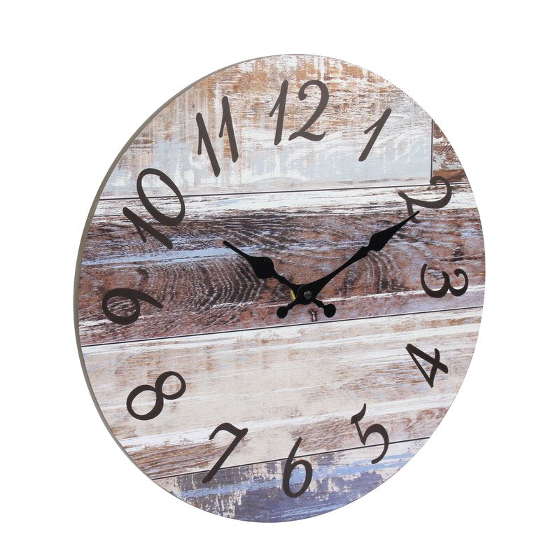 Rentser Worn Blue Wood Vintage 14" Wall Clock