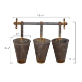 Iona Rusted Brown Wall Rack and 3 Tin Pot with Hanger Wall Decor