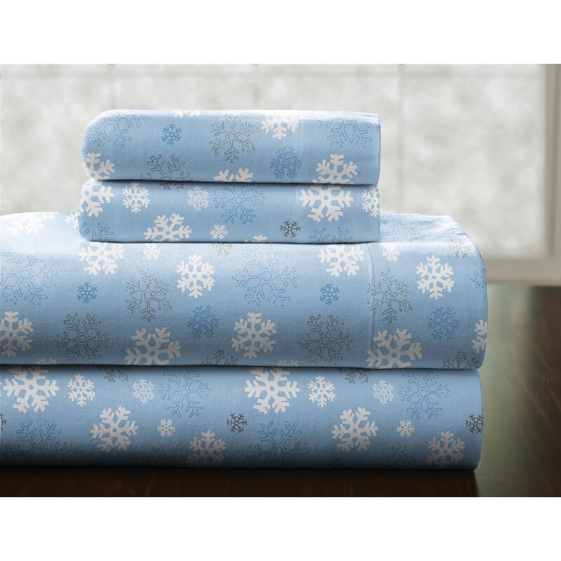 Markse 100% Cotton Snowflakes Flannel Sheet Set