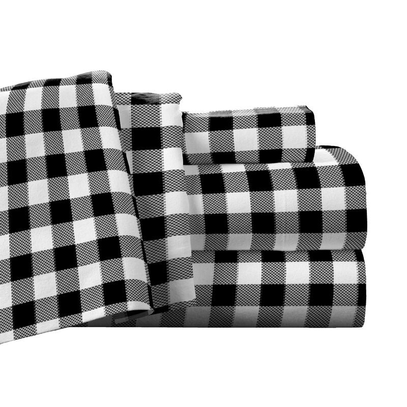 Igreen Plaid 100% Cotton Flannel Sheet Set