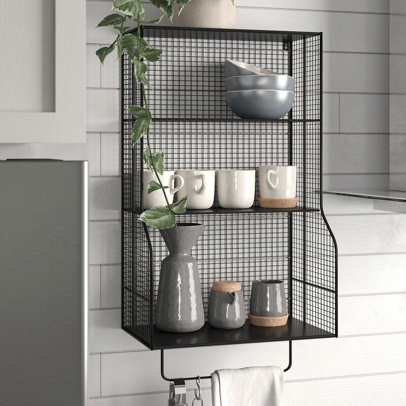 Lumaar 3 Piece Tiered Metal Black Shelf with Towel Bar