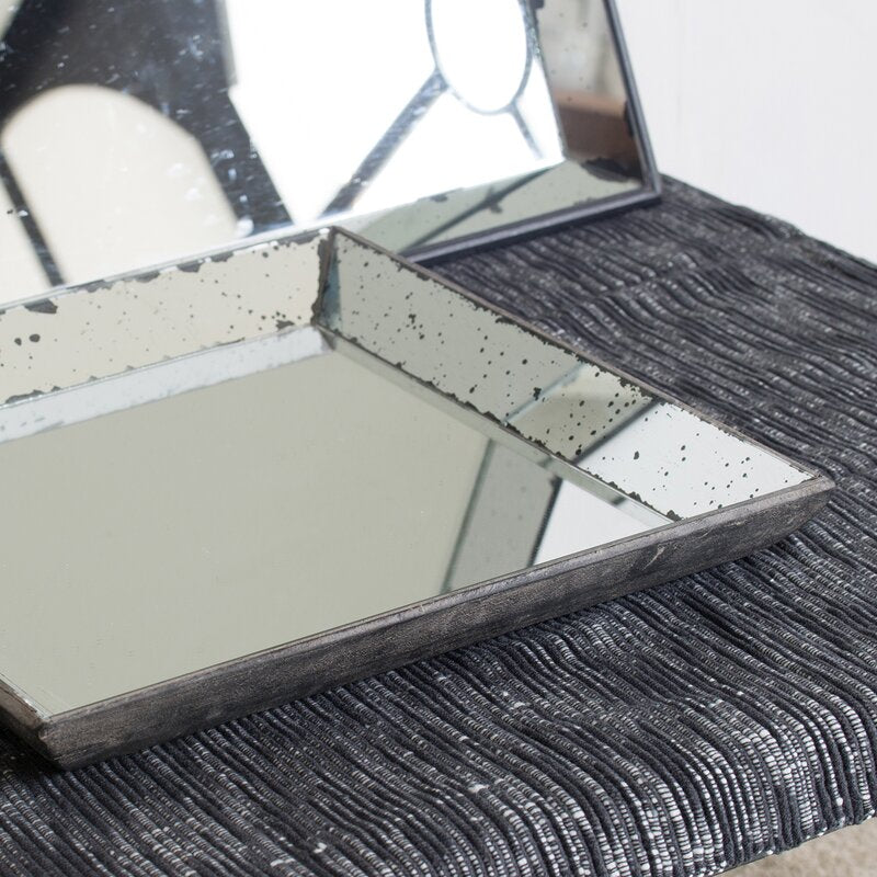 Slandblic Square Glass/Metal Black Coffee Table Tray