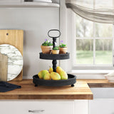 Puatral 2-Tiered Stand Round Solid Wood Serving Tray
