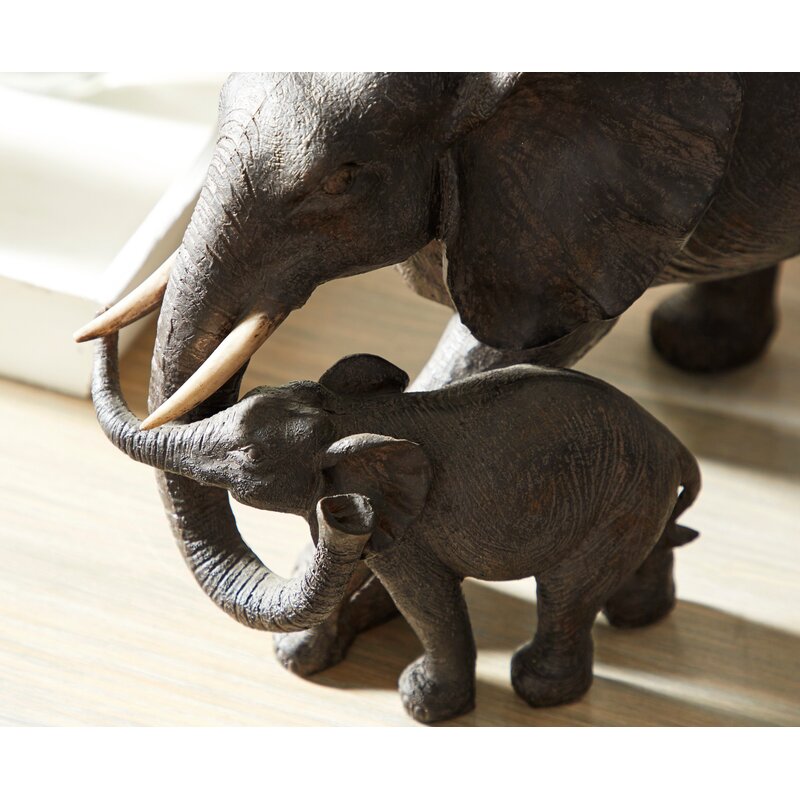 Nada Mother and Baby Polystone Brown Elephant Figurine