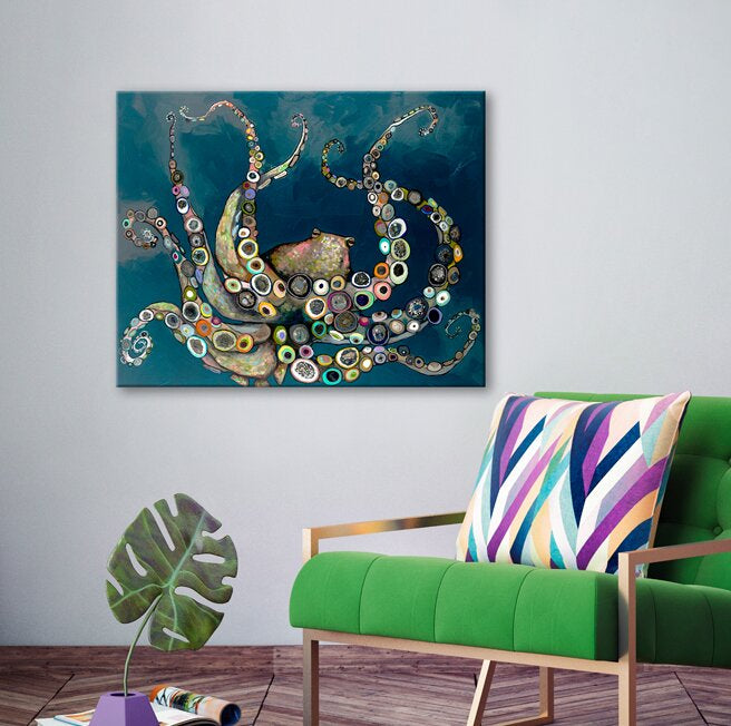 Deshalja Wrapped Octopus in Ocean Rectangle Nautical Canvas Print