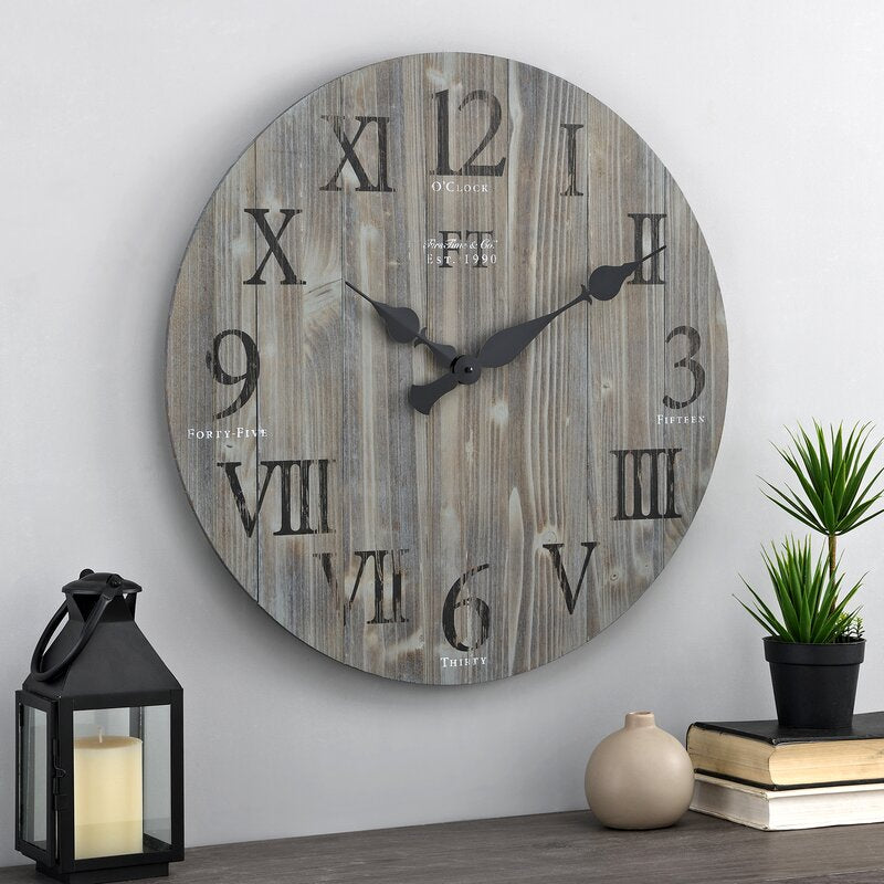 Runslo Oversized Round Wood Vintage 24" Wall Clock