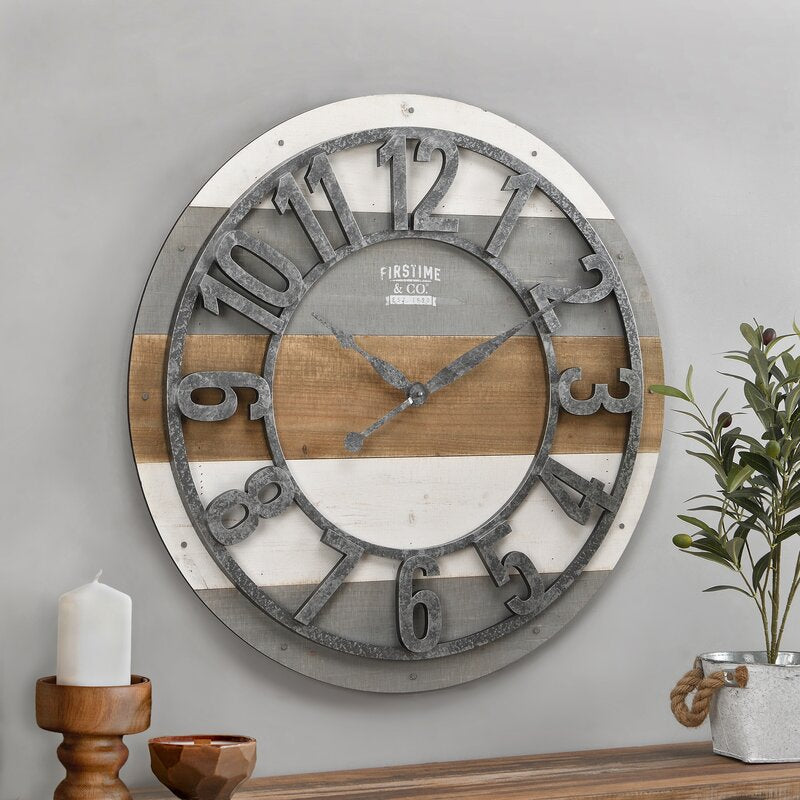 Northco Oversized Rustic Gray Wood/Metal 27" Wall Clock