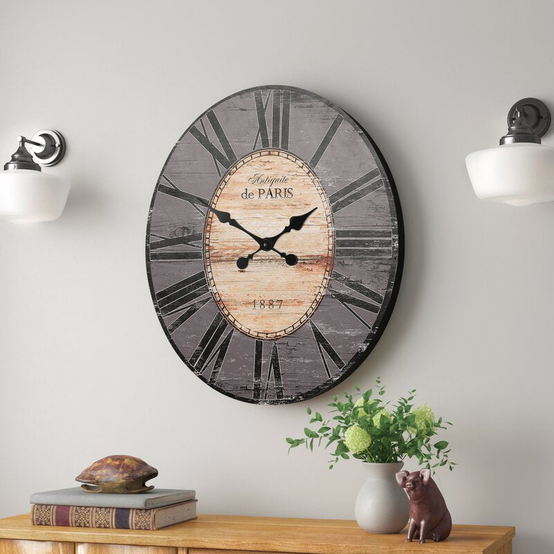 Nachi Oversized Oval Wood/Iron Vintage 24.25" Wall Clock