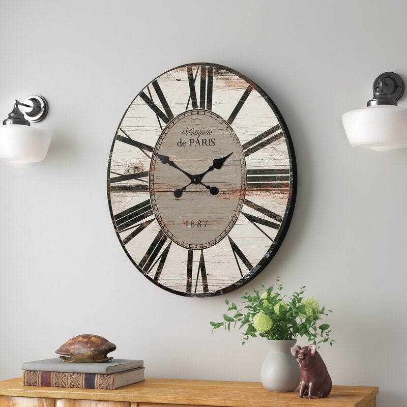 Nachi Oversized Oval Wood/Iron Vintage 24.25" Wall Clock