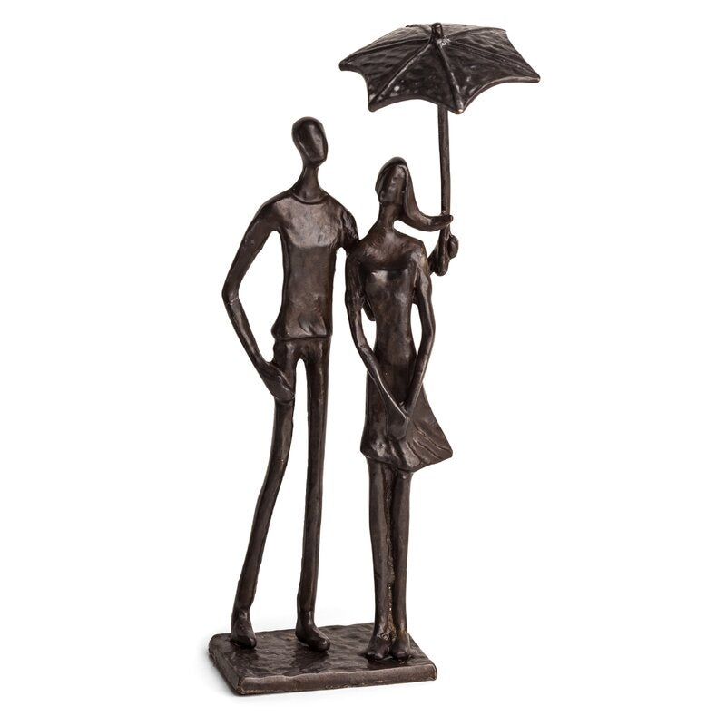 Ginsee Bronze Loving Couple Under Umbrella Sculpture