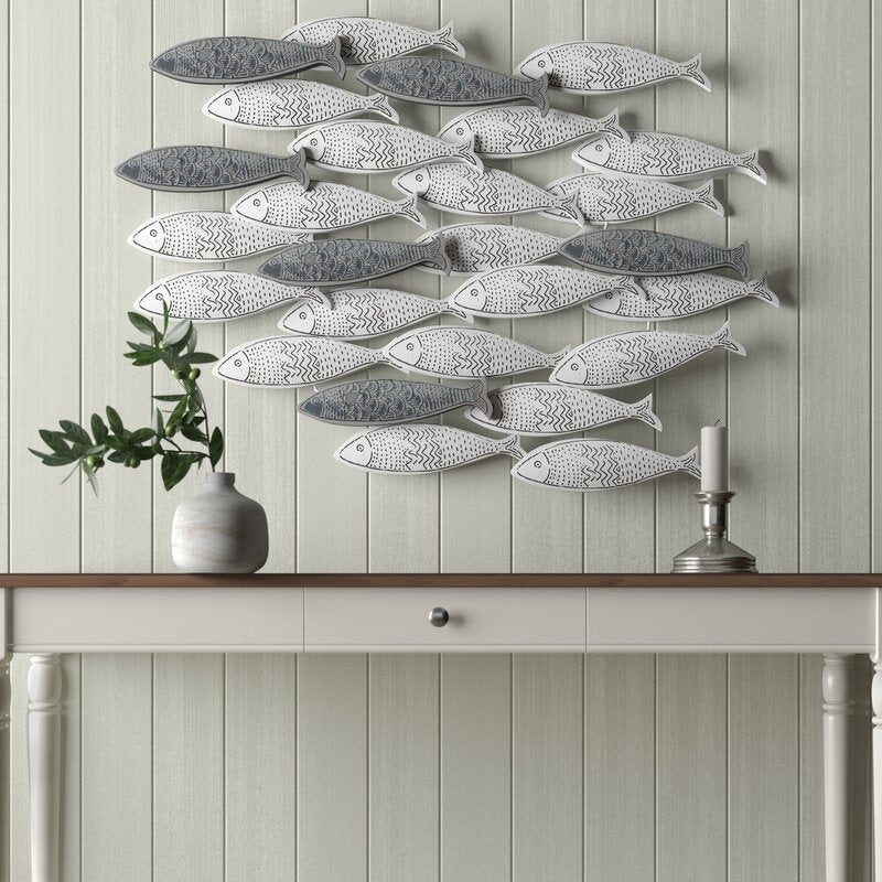 Halikarnas White Metal School of Fish Wall Decor