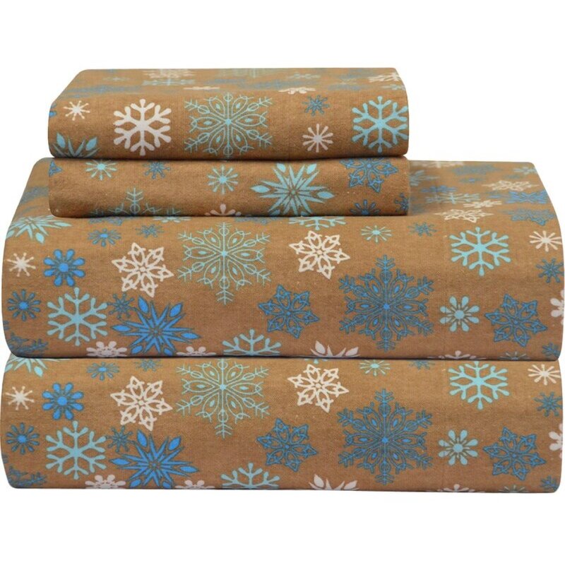Brifati 100% Cotton Snowflakes Flannel Sheet Set